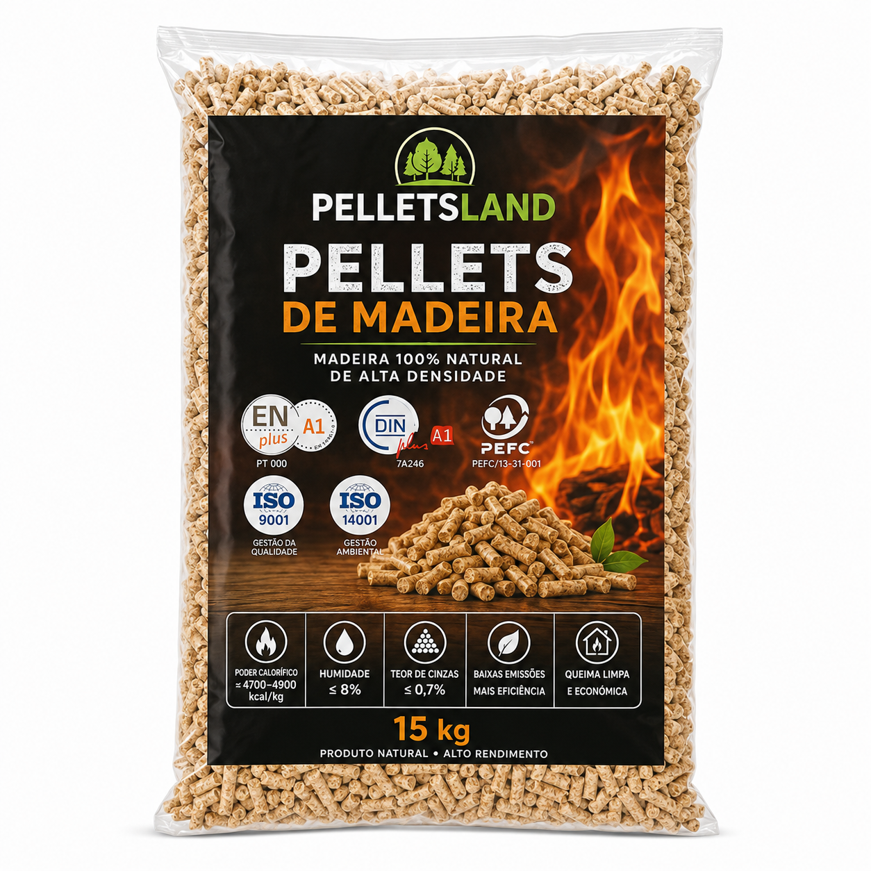 Palete de Pellets PELLETSLAND ENplus A1 – 72 Sacos de 15 kg – 1080 kg - Image 2