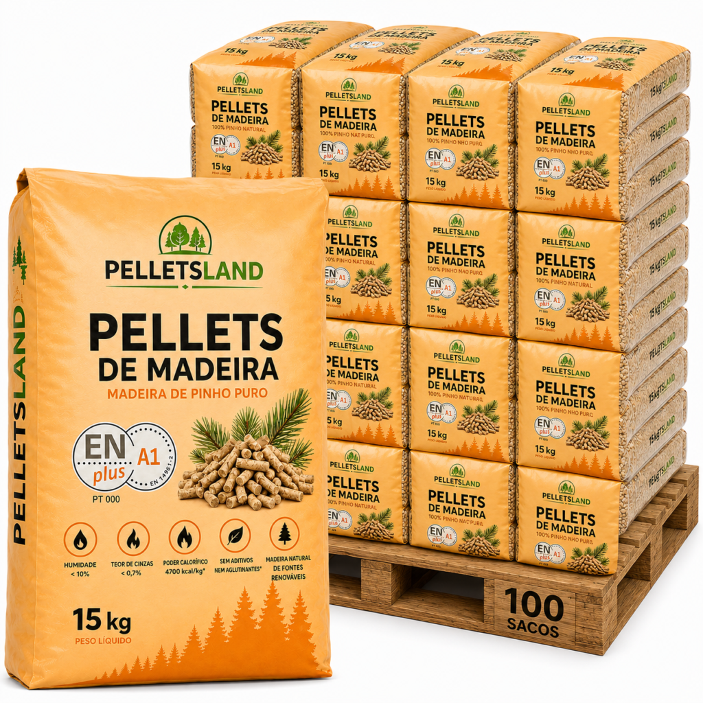 Pellets de Madeira PELLETSLAND ENplus A1 – 100 Sacos de 15 kg – 1500 kg