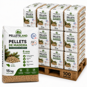Pellets de Madeira PELLETSLAND DINplus ENplus A1 – 100 Sacos de 15 kg – 1500 kg